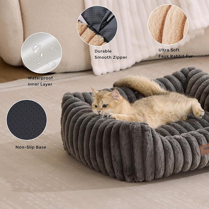 ZOMISIA Dog Bed Medium Size Dog - Large Rectangle Orthopedic Pet Bed with Fluffy Washable Cover and Anti-Slip Bottom, 30x24x9inches, Grey