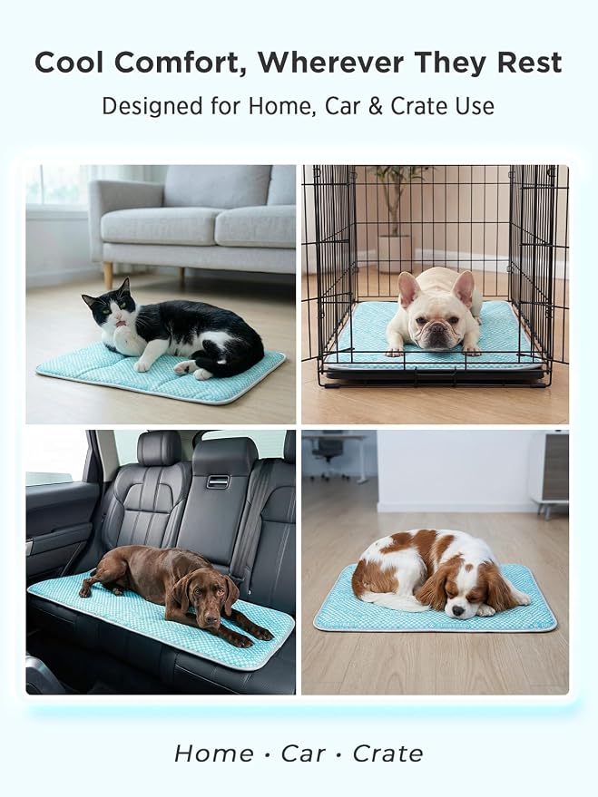 furrybaby Dog Cooling Mat Dog Bed mat, Extra-Thick Dog Crate Pad, Cat Bed, Washable Pet-Safe Magic Cooling Pad for Dogs Cats, Long Lasting Cooling for Crate Bed Indoor Outdoor Summer, 30x20, Sea