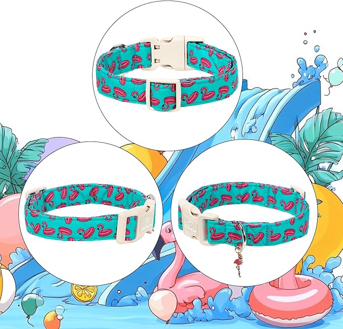 Summer Dog Collar, Cute Boy Flamingo Pool Party Dog Collars for Giant Large Dogs - Beach Day Pup Collar, Soft Adjustable Male Pet Collars with Quick Release Buckle XL