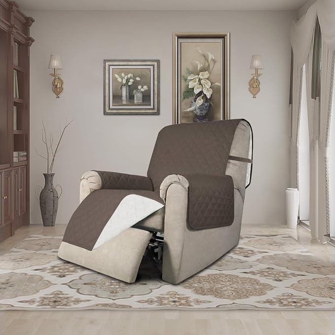 Easy-Going Recliner Sofa Slipcover Reversible Sofa Cover Water Resistant Couch Cover Furniture Protector with Elastic Straps for Pets Kids Children Dog Cat (Recliner, Taupe/Ivory)
