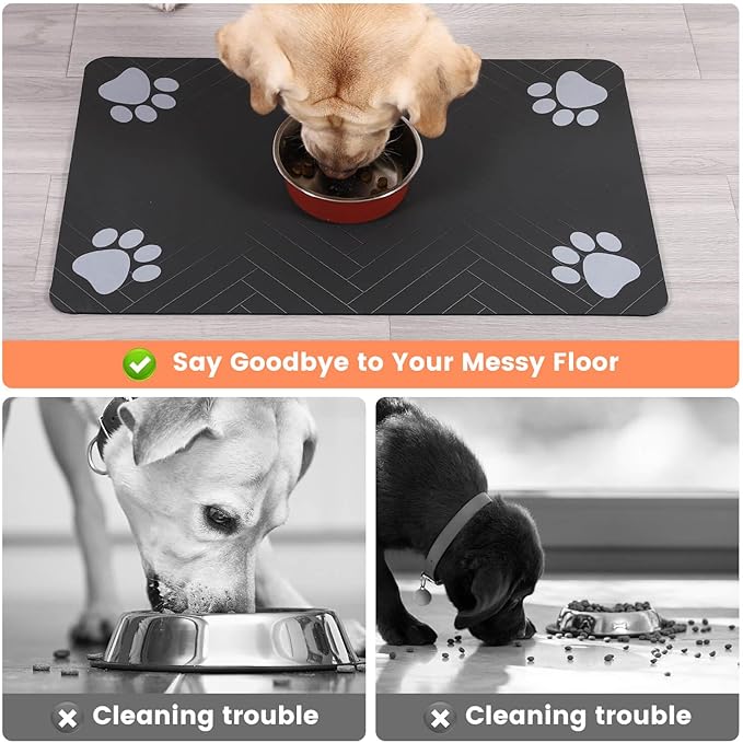 Pet Feeding Mat-Absorbent Pet Placemat for Food and Water Bowl, with Waterproof Rubber Backing, Quick Dry Water Dispenser Mat for Dog and Cat (27"x17", Navy Blue)