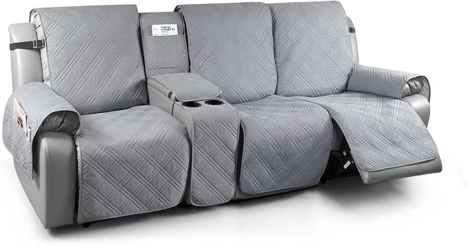 TAOCOCO 100% Waterproof Recliner Couch Covers with Console, Sofa Covers for Reclining Sofa 3 Seat with Straps Design, Split Recliner Sofa Cover Furniture Pets Kids Protector (3 Seater, Gray)