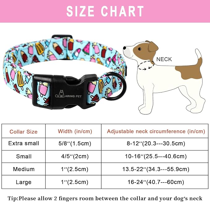 ARING PET Summer Dog Collar, Cute Blue Ice Cream Doggy Collars for Puppy Small Medium Large Boy Girl Dogs Pet, for Daily Photos Outdoor Beach Walking Picnic, XS