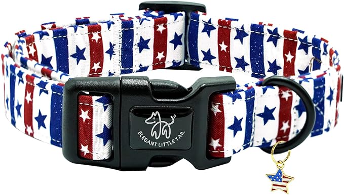 Elegant little tail Independence Dog Collar, 4th of July Holiday Pet Collars Cotton Patriotic Puppy Girl or Boy Soft Pet Gift Adjustable Dog Collar for Small Medium Large Dogs