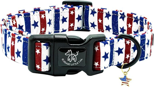 Elegant little tail Independence Dog Collar, 4th of July Holiday Pet Collars Cotton Patriotic Puppy Girl or Boy Soft Pet Gift Adjustable Dog Collar for Small Medium Large Dogs