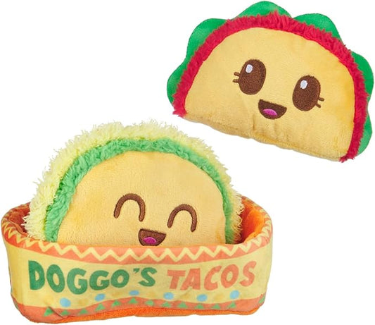 Barkbox Doggo's Tacos 3-in-1 Interactive Plush Dog Toy - Squeaky Dog Toys with Crinkle Holder - for Small to Medium Dogs and Puppies
