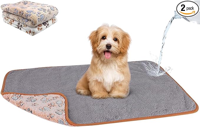 YUEPET Waterproof Dog Blankets, 2 Pack Washable Dog Blankets for Bed Couch Sofa Protector Fleece Flannel Puppy Blanket Soft Plush Reversible Throw Blanket for Small Dog Puppy Cat 23"×16"(White+Coffee)