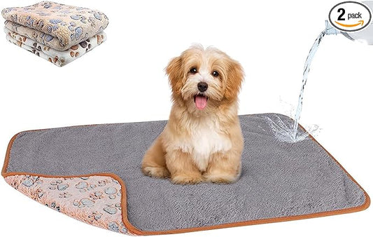 YUEPET Waterproof Dog Blankets, 2 Pack Washable Dog Blankets for Bed Couch Sofa Protector Fleece Flannel Puppy Blanket Soft Plush Reversible Throw Blanket for Small Dog Puppy Cat 23"×16"(White+Coffee)