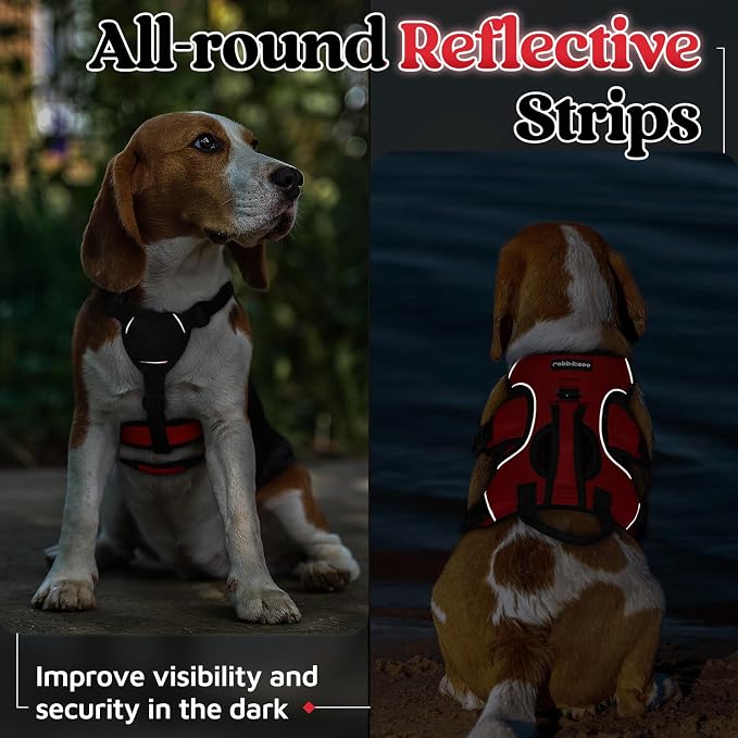 rabbitgoo Escape Proof Dog Harness, Soft Padded Full Body Pet Harness, Reflective Adjustable No Pull Vest with Lift Handle and Leash Clip for Large Dogs Walking Hiking Training, S, Red