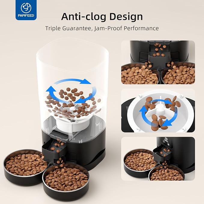 PAPIFEED Automatic Cat Feeder 2 Cats, 2.4G WiFi Cat Food Dispenser with App, 7L Slow Feeder Timed Cat Feeder for Dry Food, 10 Meals/Day, 12 Portions/Meal, Smart Pet Feeder for Small Dog