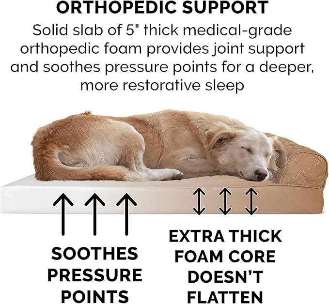 Furhaven Orthopedic Dog Bed for Large Dogs w/ Removable Bolsters & Washable Cover, For Dogs Up to 125 lbs - Quilted Sofa - Toasted Brown, Jumbo Plus/XXL
