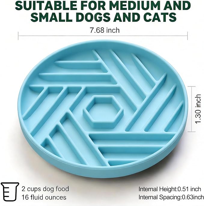 Silicone Slow Feeder Dog Bowl with Suction Base, Anti Choking Maze Puzzle Design Pet Bowl for Small and Medium Dogs & Cats, Non-Slip Food Grade Slow Eating Bowl to Prevent Bloating