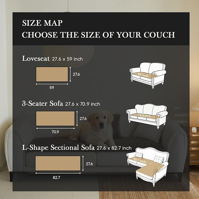Linear Grid Couch Cover for Dogs Non Slip - Thick Wear-Resistant Pet Sofa Protector for 3 Cushion Couch Large Silicone Particles Washable Furniture Mat for Dogs Cats Sectional