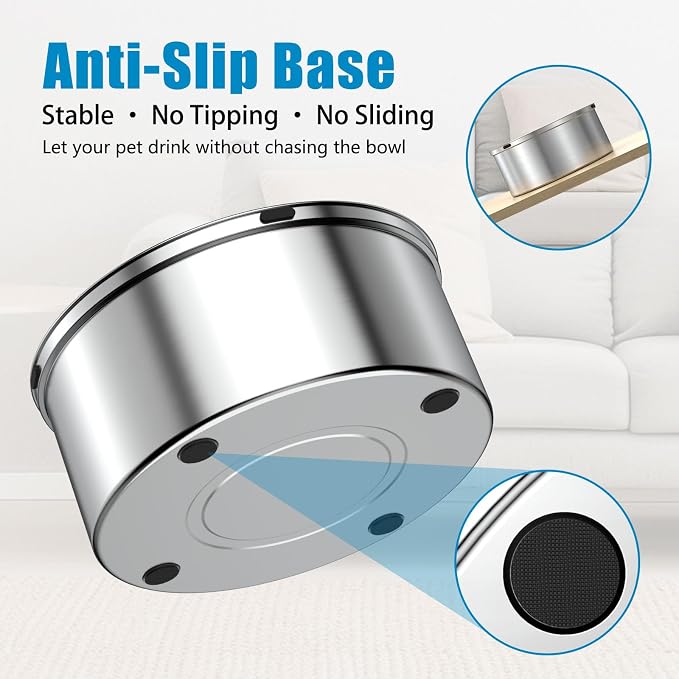SCHITEC Dog Water Bowl No Spill 40oz/1.2L Slow Drinking Anti-Splash Stainless Steel Dog Bowl with Floating Disk, Spill Proof Pet Travel Water Dispenser for Sloppy Messy Drinkers(Gray)