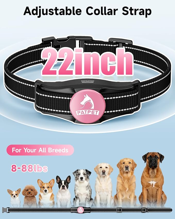 PATPET Dog Shock Collar - Rechargeable Dog Training Collar with Remote for Medium Large Dogs, 3 Training Modes (Beep/Vibration/Shock) IPX7 Waterproof 1000Ft Electric Dog Collar (Pink)