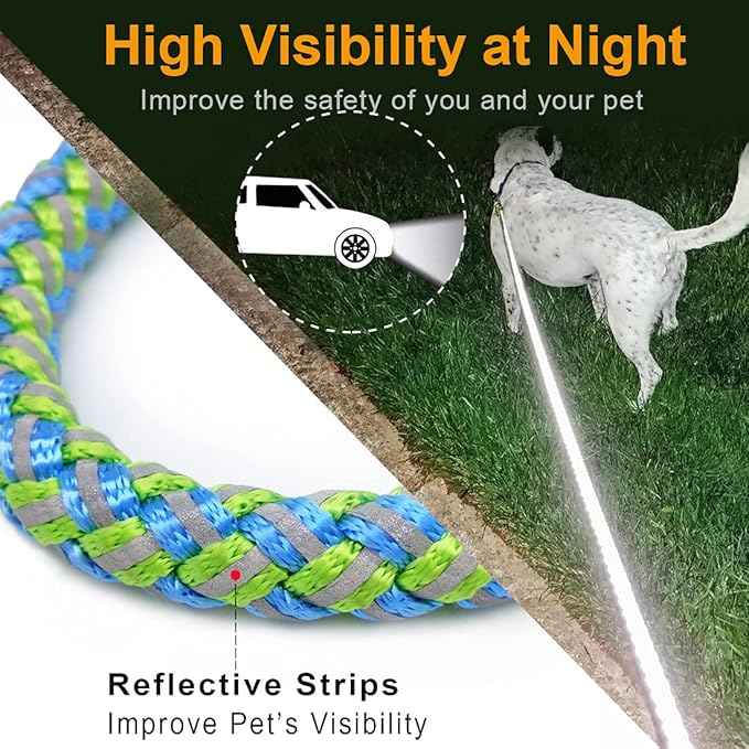 2/3/4/6/10 Foot Reflective Dog Leash Strong Nylon Rope Braided Heavy Duty for Large and Medium Small Dogs Walking Training Leads (Green, 6ft * 1/2")