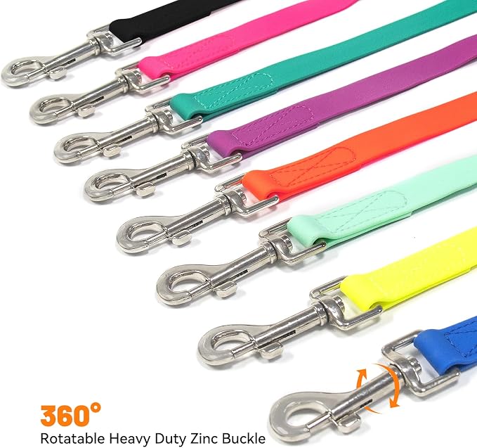 Waterproof Dog Leash, 5/6 FT Durable Odor-Proof Dog Leashes with Strong Metal Hooks Fits Small Medium or Large Dogs (Emerald Green, 6FT - 1 inch Width)