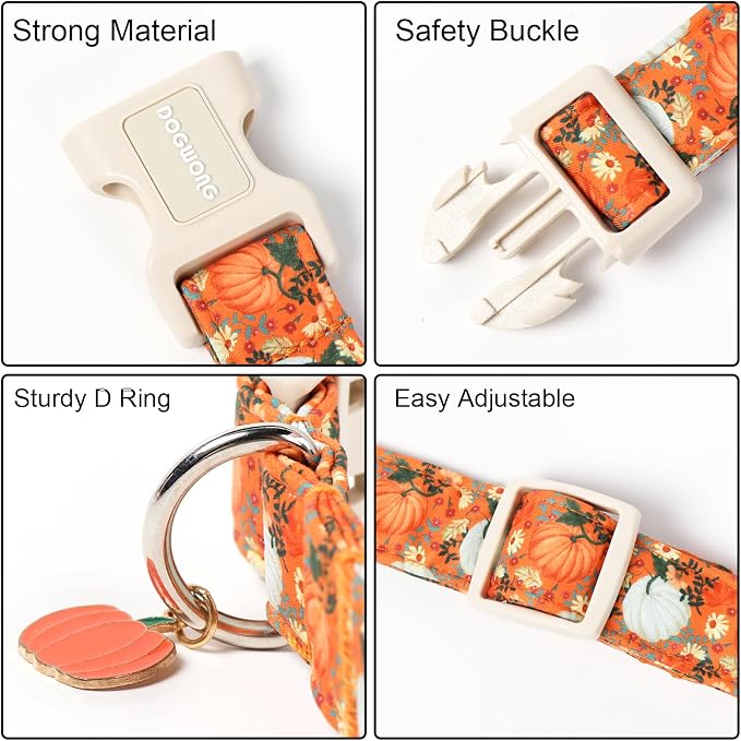 DOGWONG Fall Pumpkin Dog Collar- Cute Daisy Pumpkin Dog Collars Adjustable Orange Halloween Thanksgiving Dog Collar for Small Medium Large Dogs L