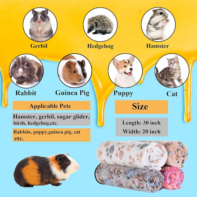 Grddaef 4Pcs Inch Guinea Pig Blanket, 30X20 Bunny Washable & Plush Flannel Sleeping Mats Pad Rabbit Bedding Cage Liners for Hamster Guinea Pig Chinchilla Hedgehog Ferret Small Animal