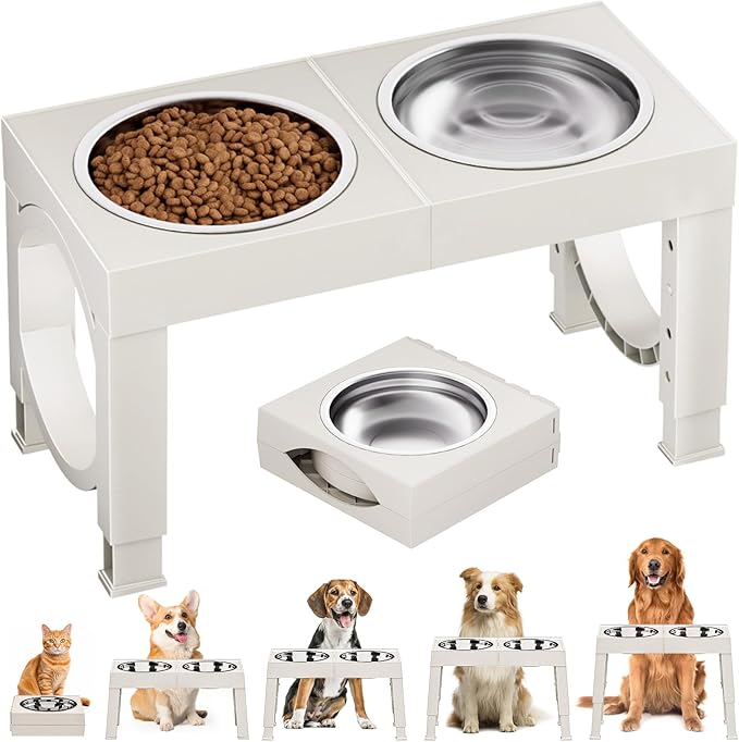 XIAZ Elevated Dog Bowls Large Breed Raised Dogs Bowl Stand Large/Medium Sized Dog Stainless Steel Food Water Bowl Stands 5 Heights Adjustable 9/11/12/14in Pet Feeder Dish Station