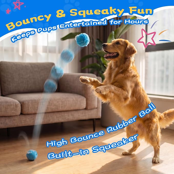 lilfrd Squeaky Dog Chew Toys, Spiky Bouncy Rubber Dog Toy Balls, Plush Toy for Small Medium Dogs, Teeth Cleaning