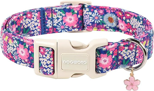 DOGWONG Spring Floral Girly Dog Collar-Cute Floral Daisy Dog Collar, Adjustable Soft Girl Female Dog Collar for Small Medium Large Dogs, XL