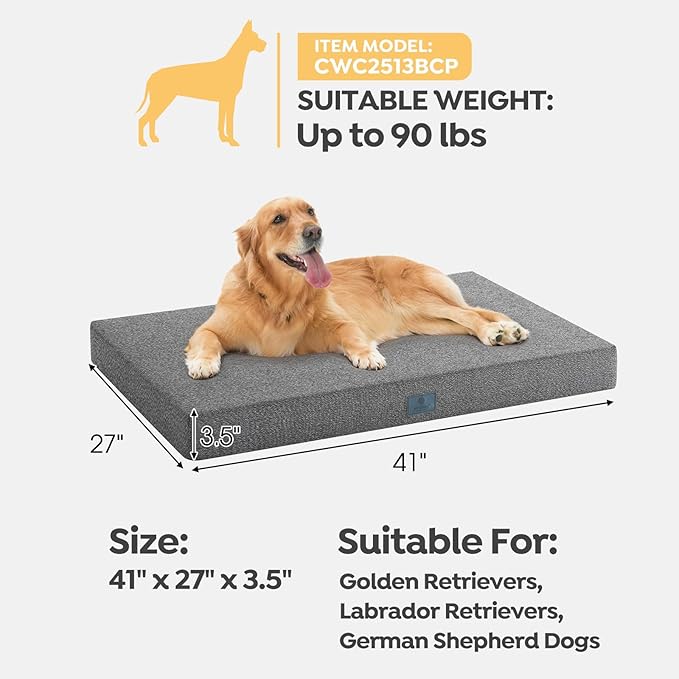 Veehoo Chew Proof Dog Bed for Crate, Indestructible Dog Crate Bed for Aggresive Chewers, Extra Large Tough Chew Resistant Pet Pad with Hidden Zipper, Removable Washable Cover