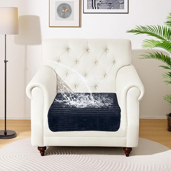 NAISI Couch Covers for Dogs Waterproof Flannel Striped Sofa Cover Pet Friendly Washable Dog Mat for Couch Anti Slip Sectional Sofa Slipcover Protector(1pc/27"x 27",Dark Navy)