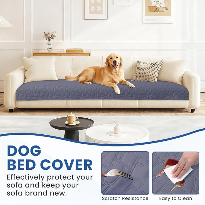 Waterproof Dog Blanket, Non-Slip Soft Pet Bed Cover, Couch Cover for Dogs Washable, Protects Sofa, Furniture, Crate, Car, Tear Resistant Leakproof Pet Blanket (82x82 Inch, Grey Blue)