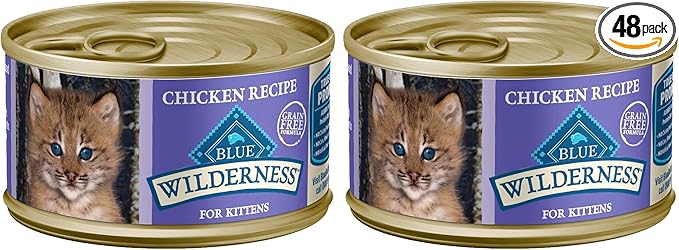 Blue Buffalo Wilderness High-Protein Grain-Free Wet Kitten Food,Chicken Paté Recipe,3-oz Cans,(Pack of 48)