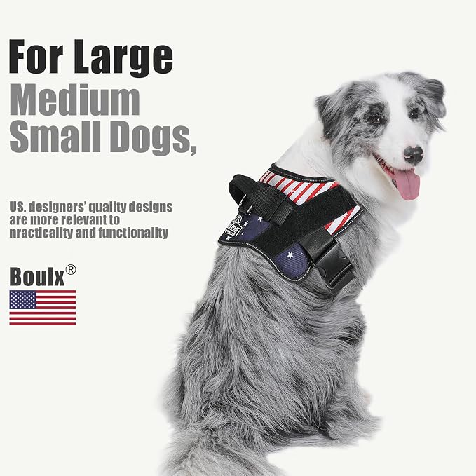 Dog Harness, No-Pull Reflective Dog Vest, Breathable Adjustable Pet Harness with Handle for Outdoor Walking - No More Pulling, Tugging or Choking (Flag, Large)