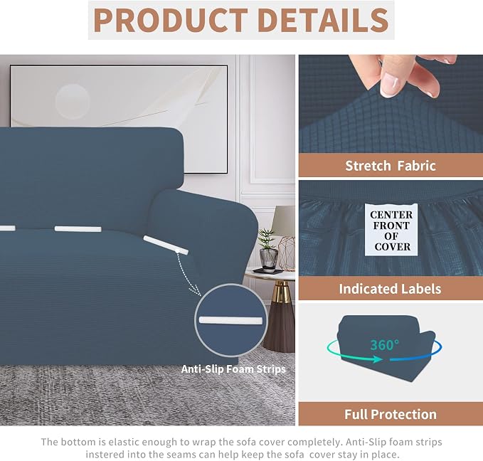 Easy-Going 100% Waterproof Loveseat Couch Cover, Dual Waterproof Sofa Cover, Stretch Jacquard Sofa Slipcover, Leakproof Furniture Protector for Kids, Pets, Dog and Cat (Loveseat, Bluestone)