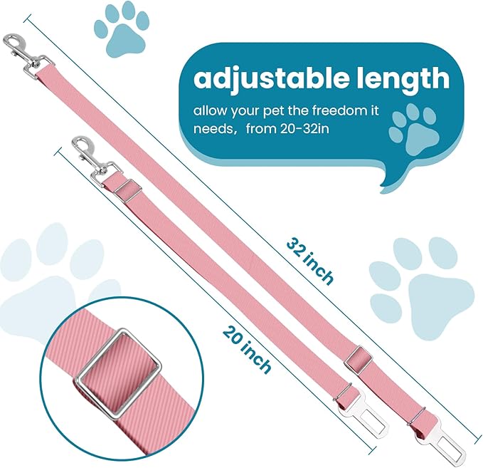 Adjustable pet cat and Dog car seat Belt The Lanyard is Flexible and Adjustable from 20 to 33 inches(Pink + Purple)