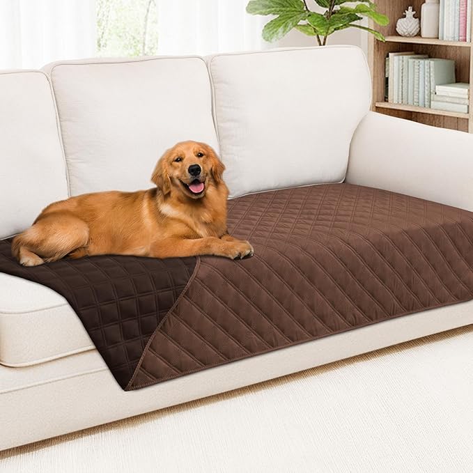 Smiry Waterproof Couch Covers for Dogs Washable, Reversible Pet Couch Covers for 3 Cushion Sofa Pet Friendly, Soft Sofa Furniture Protector for Dogs Cat Kids, Checkered (40"x95", Brown/Chocolate)