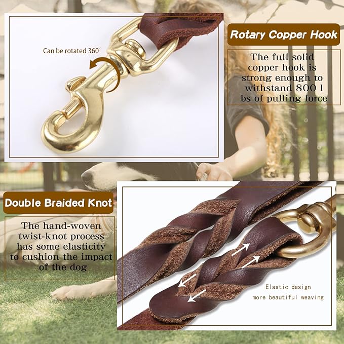 Leather Dog Leash 4ft x 3/4 inch,Strong Heavy Duty Genuine Leather Braided Dog Training Leash, Soft and Comfortable for Large Dogs, Medium Small Dogs (Brown, 4FT*3/4in)
