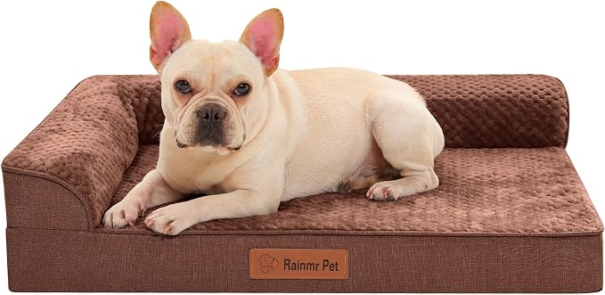 Rainmr Orthopedic Dog Bed for Small and Medium Dogs, Memory Foam Pet Bed with Washable Removable Cover, Nonskid Bottom, Waterproof, for Indoor, Outdoor, Crate ＆ Car Use, 30x20x6 Inches, Brown Grey