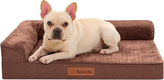 Rainmr Orthopedic Dog Bed for Small and Medium Dogs, Memory Foam Pet Bed with Washable Removable Cover, Nonskid Bottom, Waterproof, for Indoor, Outdoor, Crate ＆ Car Use, 30x20x6 Inches, Brown Grey