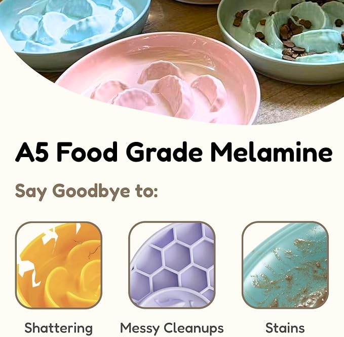 Unbreakable Slow Feeder Bowl for Cats and Small Dogs- Cat Plates for Wet & Dry Food- Melamine Puzzle Cat Bowl for Slow Eating- Whisker Friendly & Dishwasher Safe & Non Slip Design -(Green,6.3'W*1.5H')