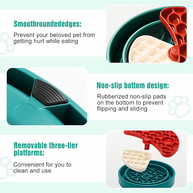 3-Level Slow Feeder Dog Bowl – Anti-Slip Interactive Feeder for Healthy & Calmer Eating, Reduces Boredom and Anxiety, Designed as Treat Puzzles for Small Medium & Large Dogs