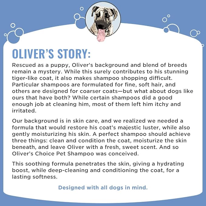 OLIVER'S CHOICE Dog Shampoo with Oatmeal, Aloe & Shea Butter – Deodorizing Puppy Shampoo for Smelly Dogs, Itchy Skin Relief, Paraben-Free, Biodegradable, Cruelty Free – 14 fl. oz