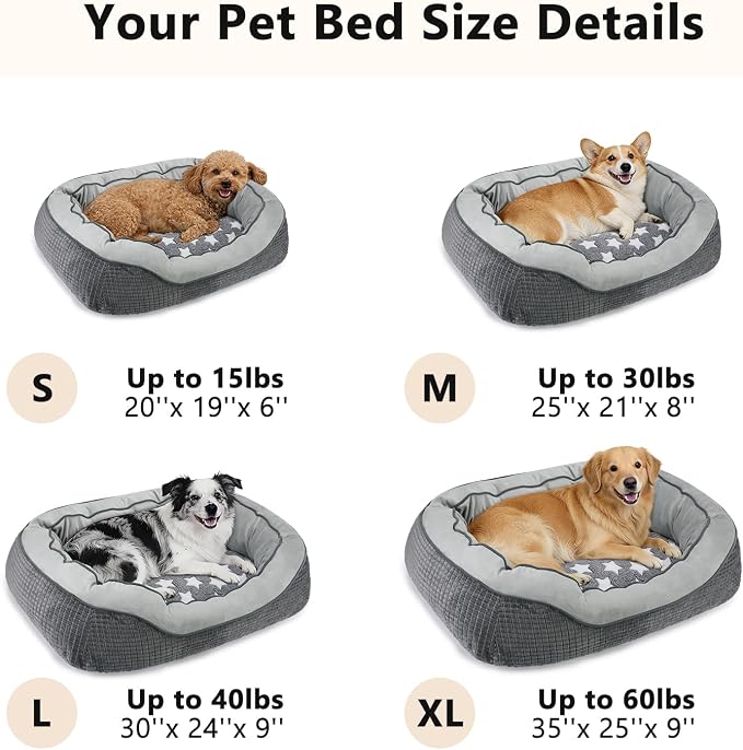 Dog Beds for Small Medium Large Dogs & Cats. Washable Pet Bed, Orthopedic Dog Sofa Bed, Soft Calming Sleeping Warming Puppy Bed (Star-Grey, Medium-(25’’x 21’’x 8’’))