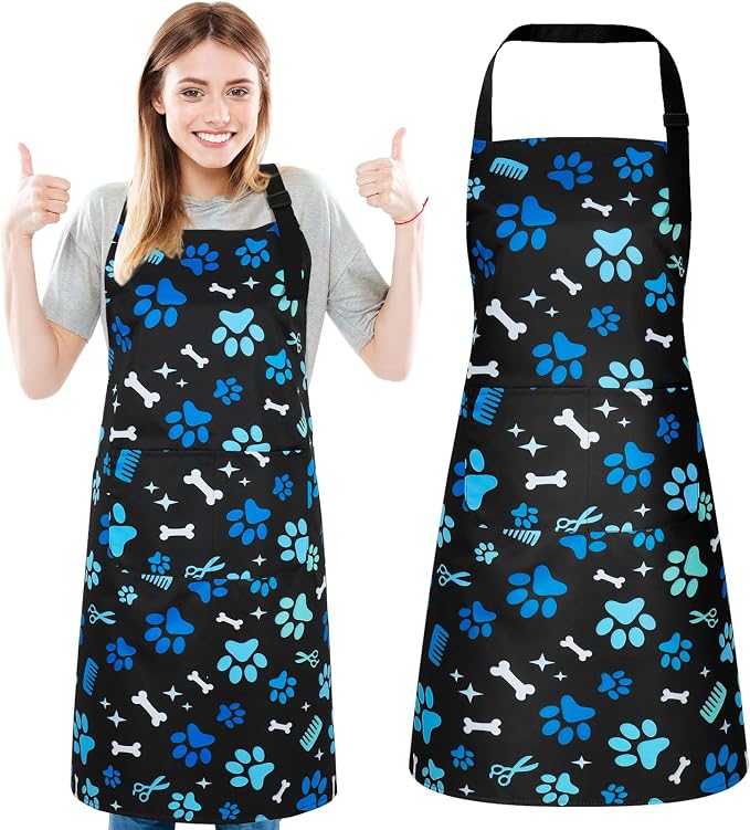 Dog Grooming Waterproof Apron with 2 Pockets, Cute Animals Puppy Dog Pets Apron