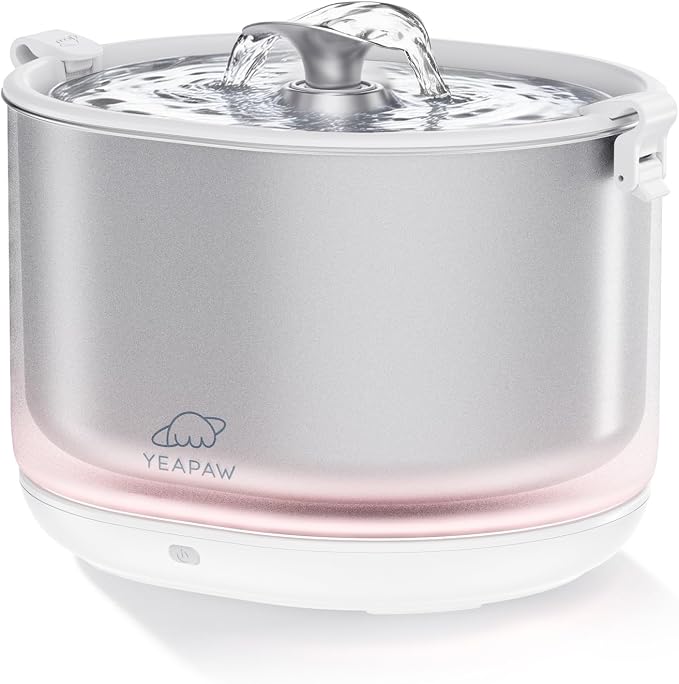 Cat Water Fountain Pumpless Stainless Steel Buckets & Bowl Wireless Pet Water Fountain 2.5L Water Fountains for Cats Indoor Dispenser Easy to Clean BPA -Free White