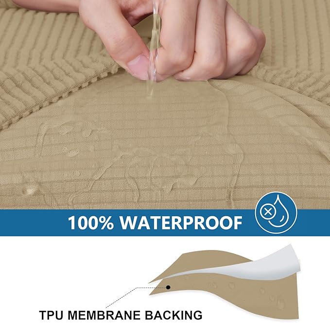 hyha Waterproof Couch Cushion Covers for Pets, Non Slip Sofa Cover for Dogs Washable, Soft Thick Stretch Jacquard Fabric, Sofa Slipcovers with Elastic Bottom (1 Piece for Large, Sand)