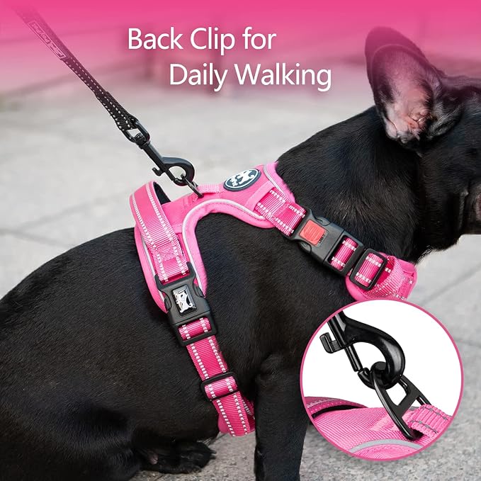 PoyPet No Pull Dog Harness, No Choke Reflective Dog Vest, Adjustable Pet Harnesses with Easy Control Padded Handle for Small Medium Large Dogs(Pink Matching Trim,S)
