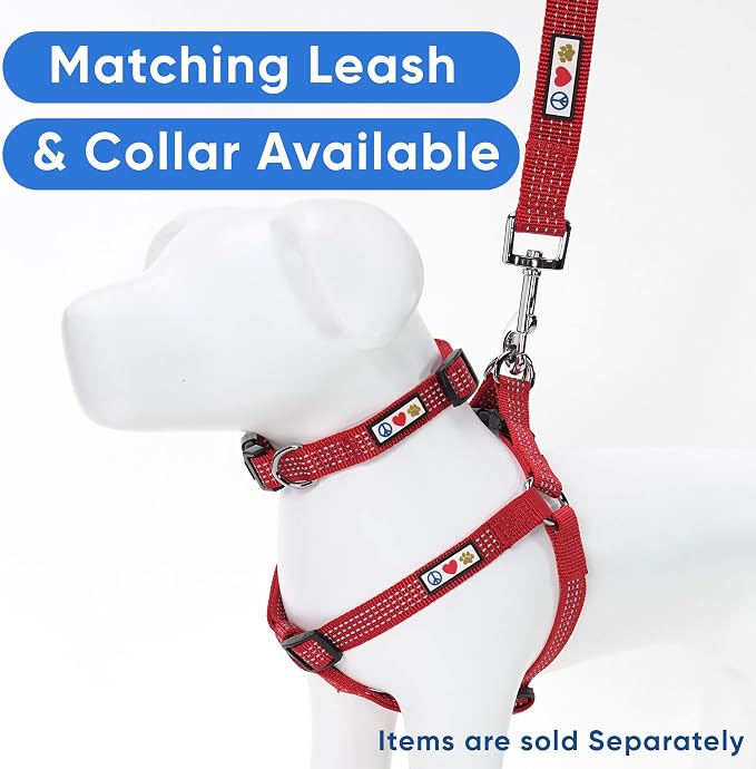 Pawtitas Reflective Step-in Dog Harness – Adjustable No-Pull Vest for Puppies to Seniors, Safe & Comfortable, M Red