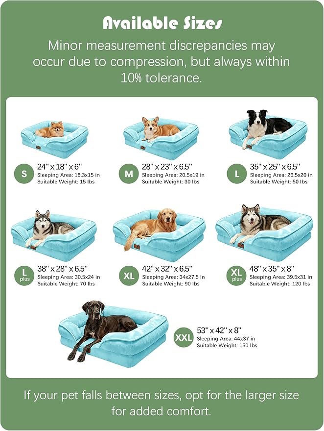 Spotted Play Orthopedic Dog Bed with Sides - Sofa Beds for Extra Large Dogs, Supportive Foam Pet Couch Bed with Washable Removable Cover, Waterproof Lining and Non-Slip Bottom, Ice Blue - XL