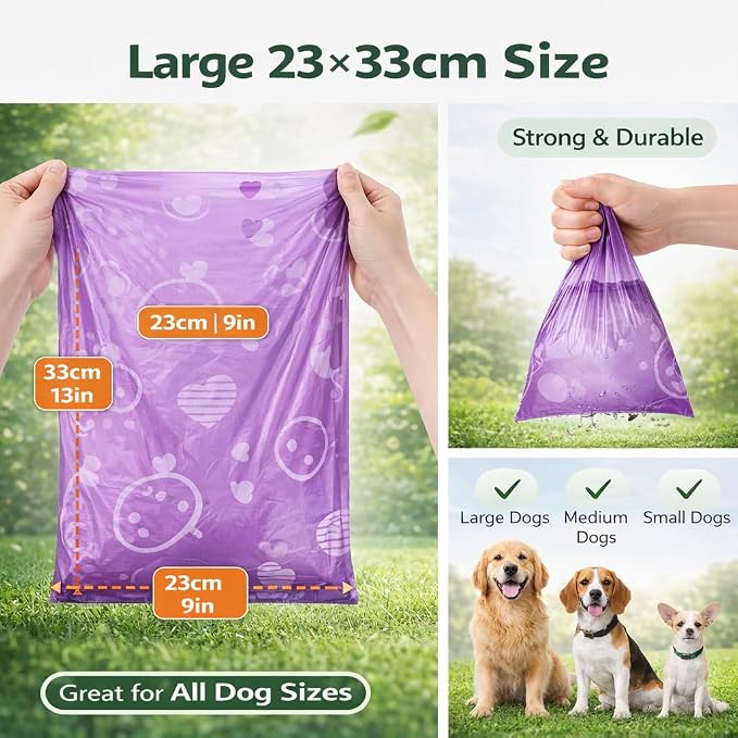 BPI Certified Compostable Dog Poop Bags 120 Count, Extra Thick Leak-Proof Pet Waste Bags, ASTM D6400 Biodegradable, 9 x 13 Inches for Small & Large Dogs