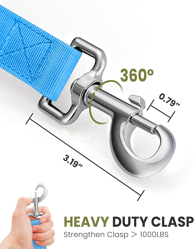 OutdoorMaster Bungee Dog Leash, Heavy Duty Dog Leash with Shock Absorption, 2 Padded Handles Training Leash, Improved Dog Safety and Comfort - Blue Upgraded, 6 FT