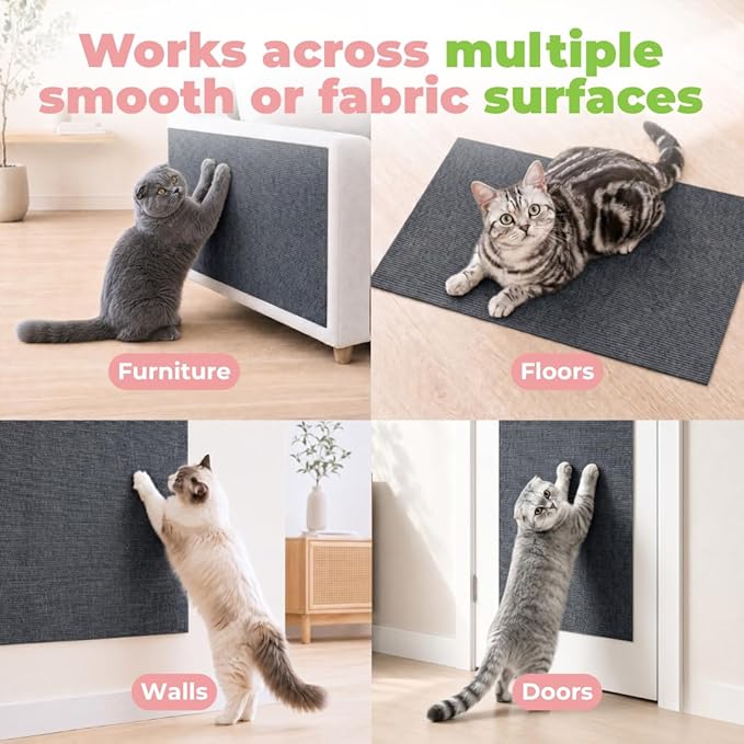 Best Pet Supplies Catify Cat Scratcher, Fun Interactive Scratchers, Posts, Poles, Claw Safe, Furniture Saver Indoor Play Support Natural Cat Behaviors Heavy Duty - Gray Mat - L: 78"